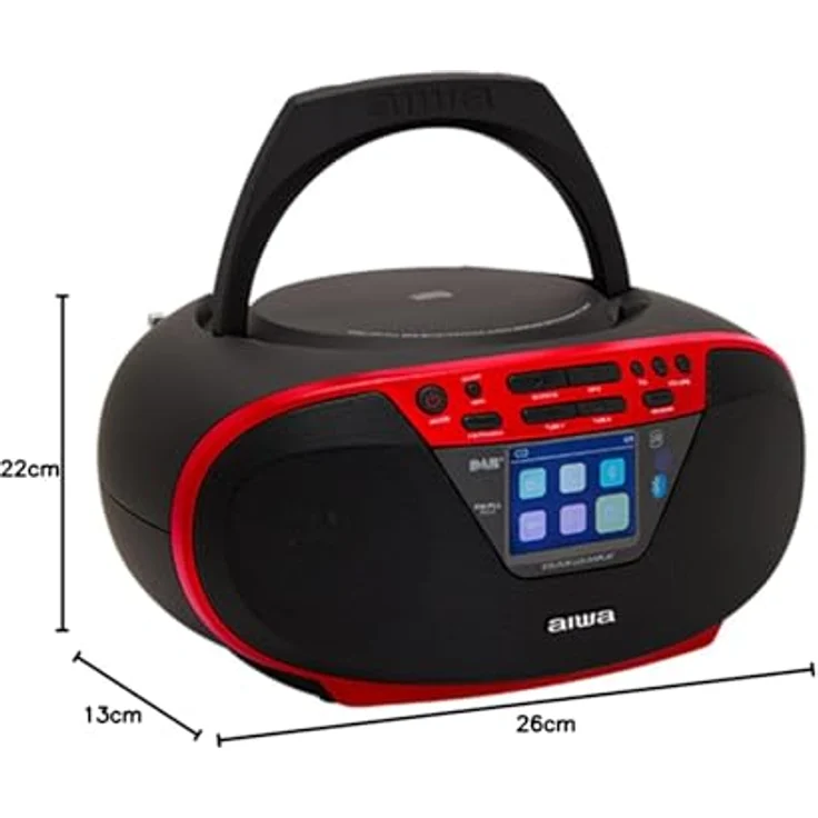 Aiwa BBTU-500DAB/RD, tragbares DAB+ CD-Radio mit 6,1 cm Farbdisplay, Bluetooth 5.0, USB und rotem Gehäuse – Bild 4
