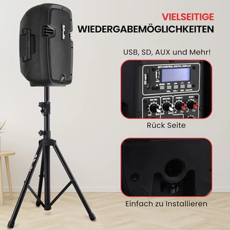 Pyle PA Anlage mit 2x Aktiv- und Passivlautsprechern, Bluetooth Musikbox mit 700 Watt Leistung, inkl. Mikrofon, 2 Boxenständer & Fernbedienung – Bild 6