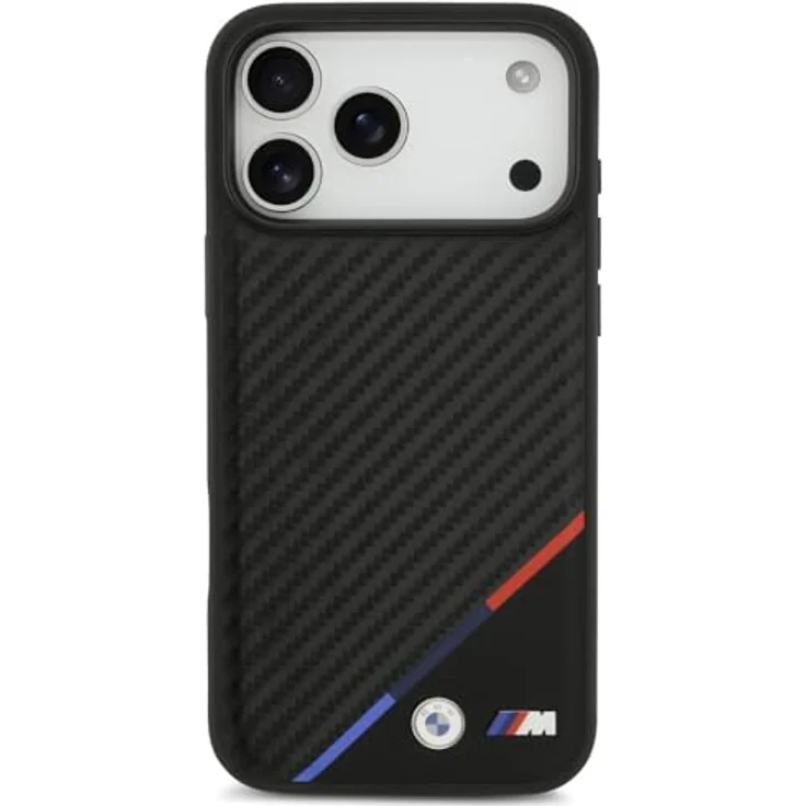 BMW M Carbon Tricolor Line MagSafe Handyhülle für iPhone 17 Pro Max, Schwarz mit Metall-Logo, 6,9 Zoll, Kantenschutz – Bild 3