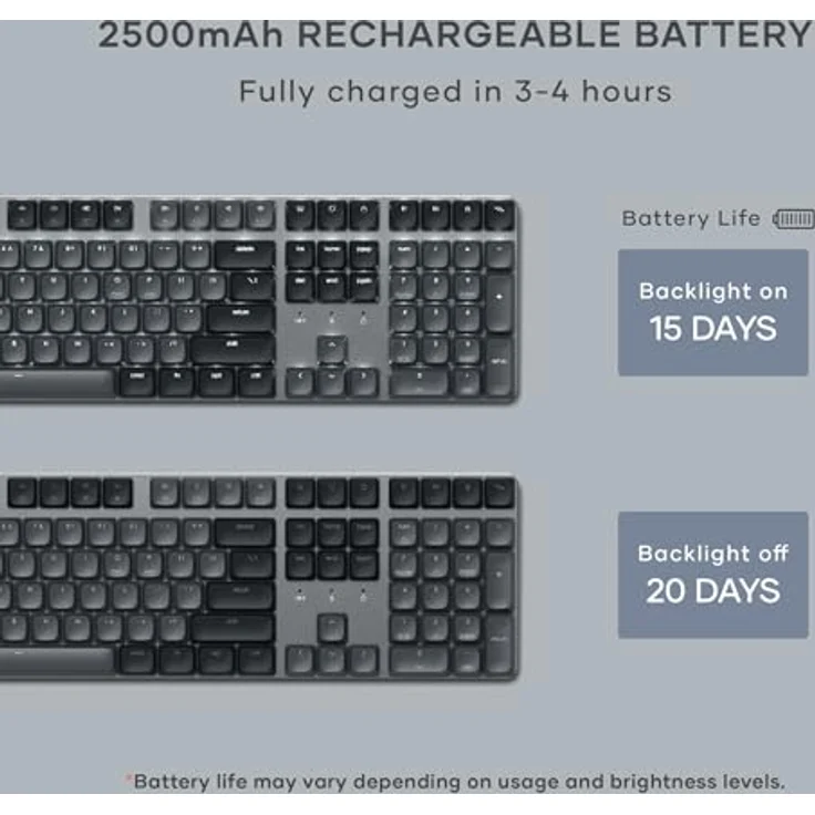 SATECHI SM3 Mechanische Tastatur, 108-Tasten Volltastatur mit weißer LED-Hintergrundbeleuchtung - Dunkelgrau/Grau, Kabelgebunden und Bluetooth-fähig – Bild 5