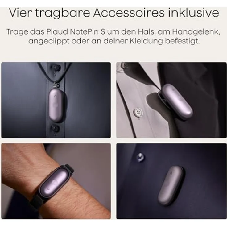 Plaud NotePin S Diktiergerät, KI Voice Recorder mit taktiler Aufnahmetaste, 64 GB Speicher, violett, inklusive 4 Zubehörteilen – Bild 2