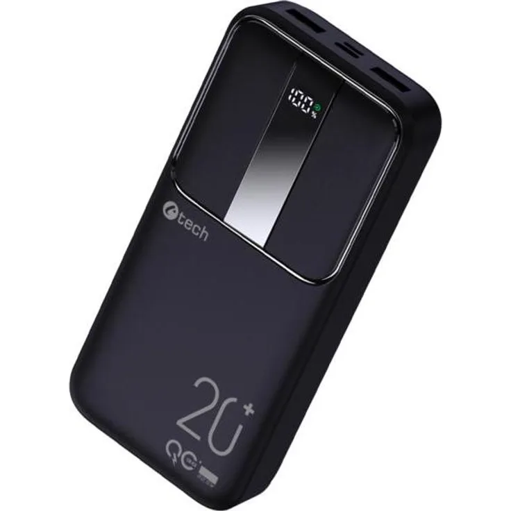 C-Tech Powerbanka BATCT1342, 20.000 mAh Li-Pol, USB-C/USB-A/micro USB, 22.50 W, Schwarz
