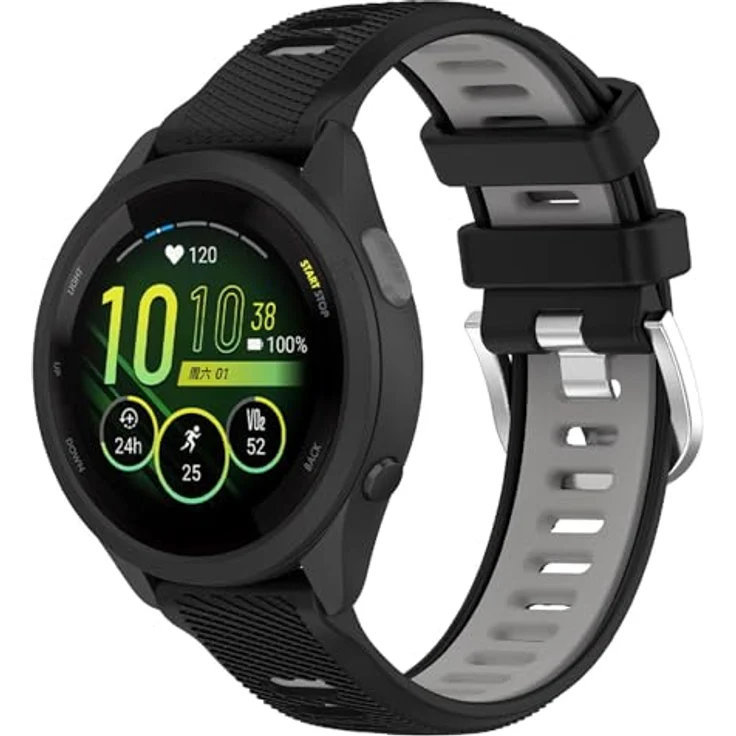 GIOPUEY Armband für Garmin Forerunner 970, Weiches TPU Ersatzarmband mit Farbdesign Spleißen - black/grey – Bild 1