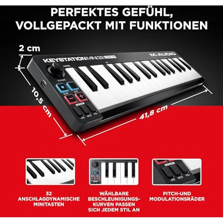 M-Audio Keystation Mini 32 MK3 - Ultra-portabler Mini USB MIDI Keyboard Controller mit ProTools First | M-Audio Edition und Xpand!2 von Air Music – Bild 4