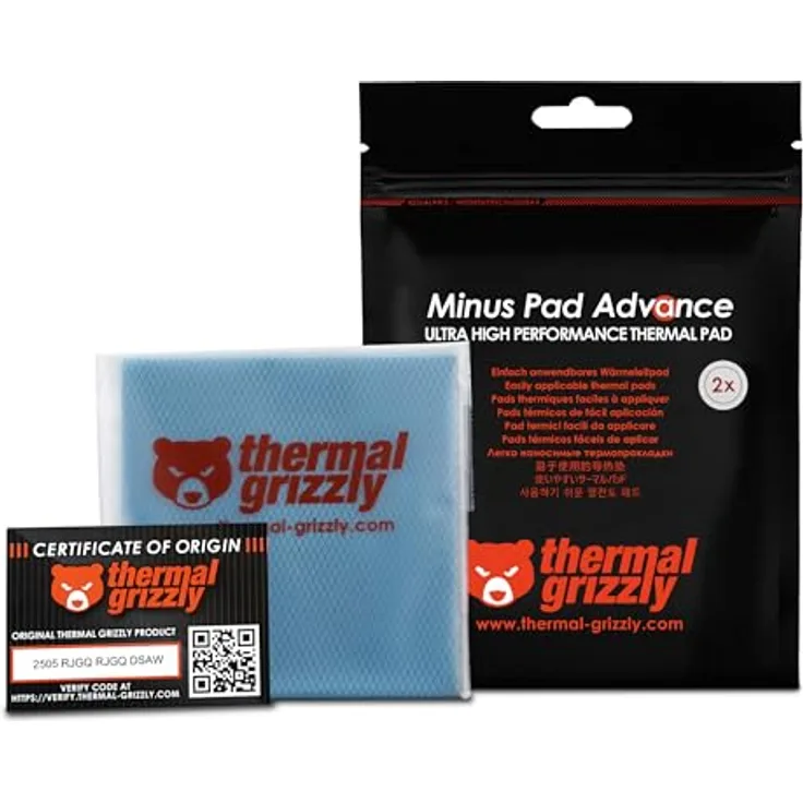 Thermal Grizzly Minus Pad Advance, Wärmeleitpad 100 x 100 x 2 mm, 2 Stück, schwarz
