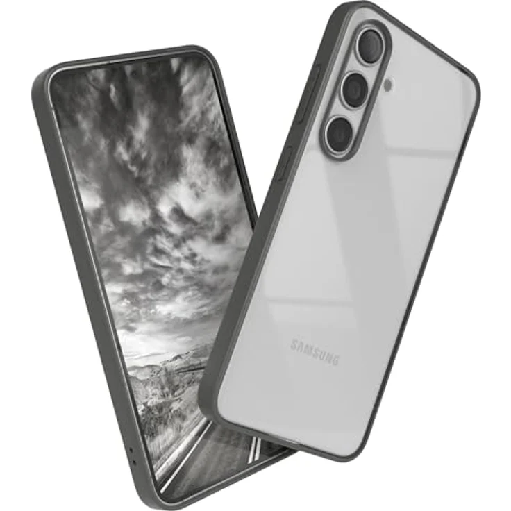 EAZY CASE Clear Hybrid Bumper Hülle für Samsung Galaxy S24, Ultra Aufprallschutz, stoßfest, kratzfest, dünn mit Kameraschutz, anthrazit grau – Bild 1