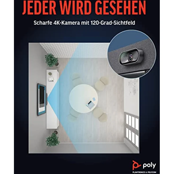 Poly Studio R30 – 4K-Videokonferenzsystem (Plantronics) – Kamera, Mikrofon & Lautsprecher für kleine Räume – Moderatoren-Tracking, NoiseBlockAI, Sprecher-Framing – Plug & Play, Kompatibel: Teams, Zoom – Bild 3