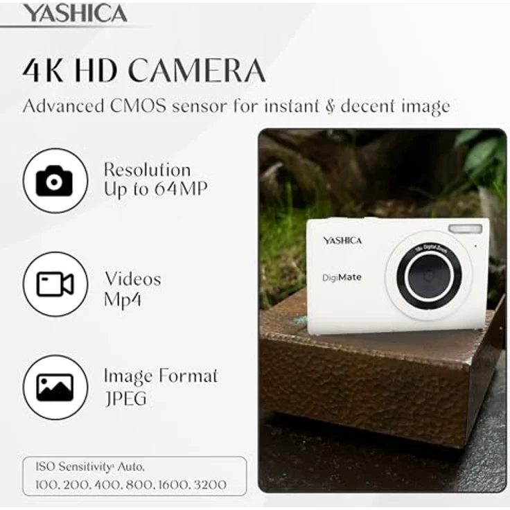 Yashica DigiMate Digitalkamera, 4K Kamera für Fotografie, Digitale Point und Shoot Kamera mit 18X Zoom, Unterstützt Micro SD Karten, Mini Digitalkamera für Teenager Mädchen Jungen - Off White – Bild 3