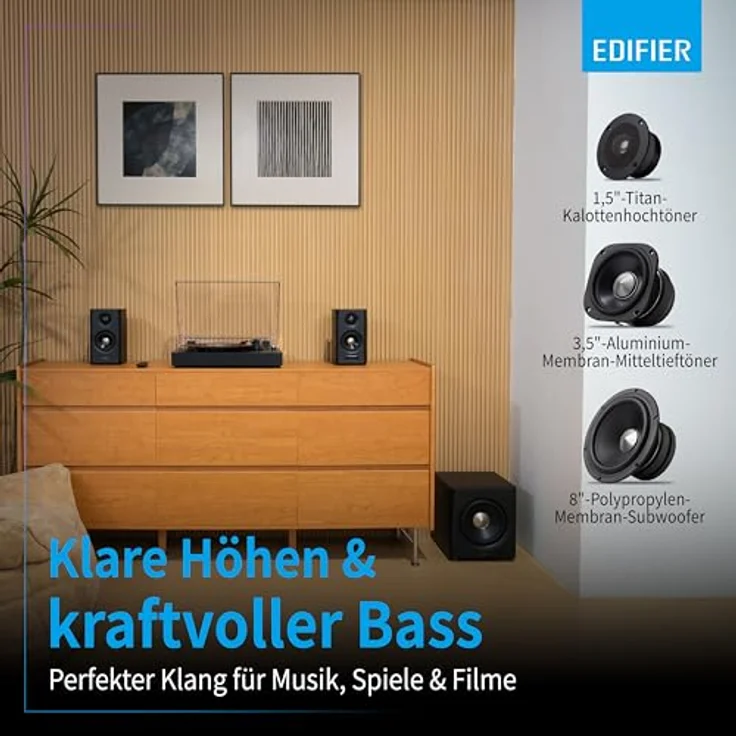 Edifier S355DB 2.1 Lautsprechersystem, 150W RMS mit kabellosem Subwoofer, digitale Signalverarbeitung, Walnuss – Bild 10