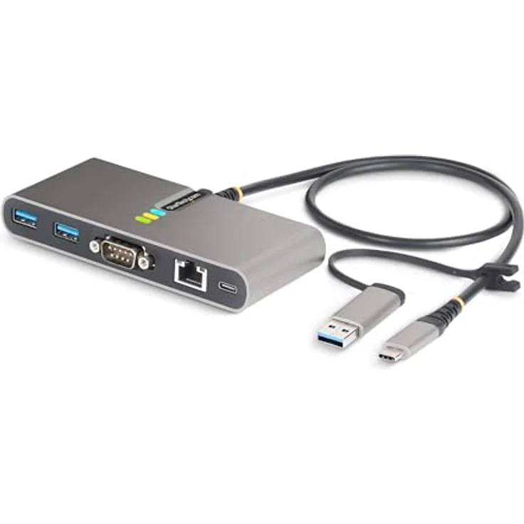 StarTech.com 2-Port USB-C Hub mit Ethernet und RS232 Port, USB-A Adapter, 100W Power Delivery Pass-Through, 2X USB-A 5Gbps – Bild 1