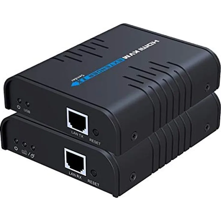 PremiumCord HDMI KVM-Extender mit USB auf 120m über EIN Cat5/6 Kabel, ohne Verzögerung, Metallgehäuse, LED Status, Kompatibel mit Full HD 1080p@60Hz, HDCP, schwarz