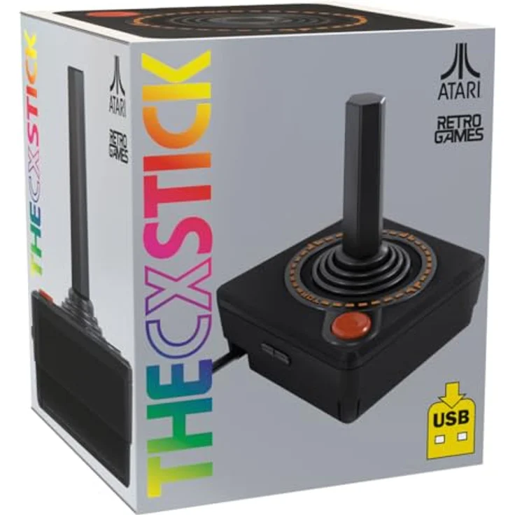 Retro Games Thecxstick, PC Gaming Controller im Retro-Design mit 8-Tasten-USB-Joystick und Analog-Stick, Schwarz – Bild 1