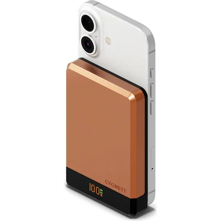 Cygnett MagSlim 10.000mAh Powerbank Copper, ultradünn und kabellos mit 20W USB-C-Anschluss, Kupfer