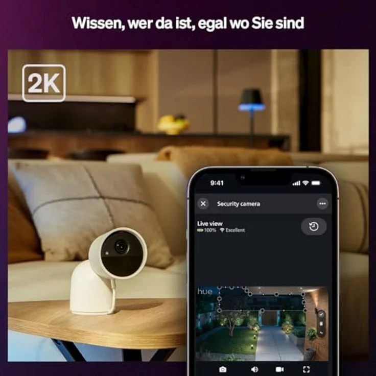 Philips Hue Secure Kamera 2K Desktop, Netzwerkkamera mit intelligenter Bewegungserkennung, Weiss – Bild 2