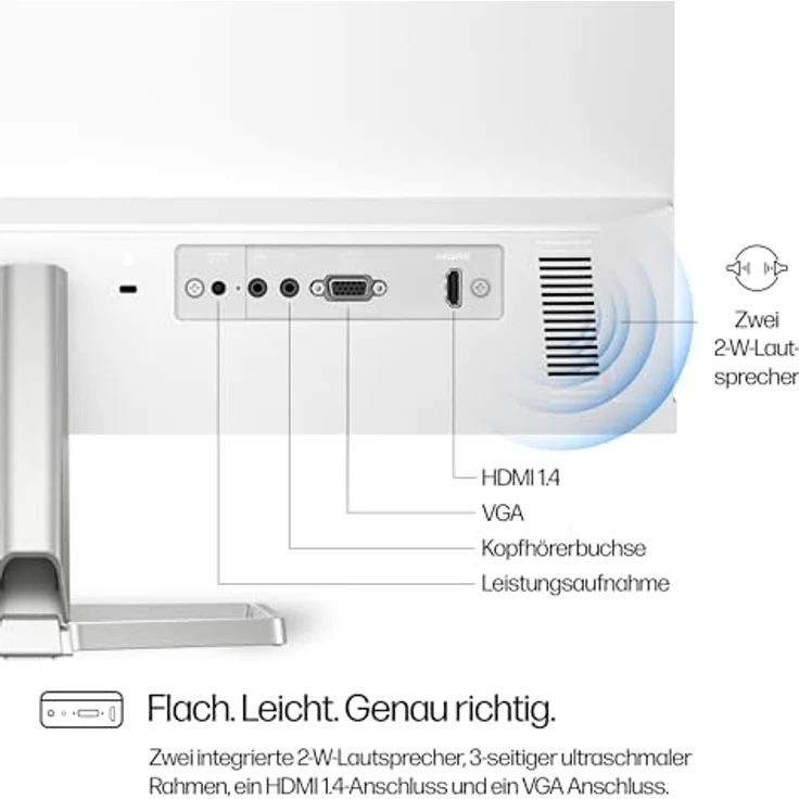 HP Series 5 524sa FHD IPS Monitor mit Lautsprechern | 60,5 cm (23,8 Zoll) | 100Hz | 16:9 | 1500:1 Kontrast | 99% sRGB | HDMI 1.4 | VGA | Entspiegelt | Neigung -5°+25° | Weiß – Bild 3
