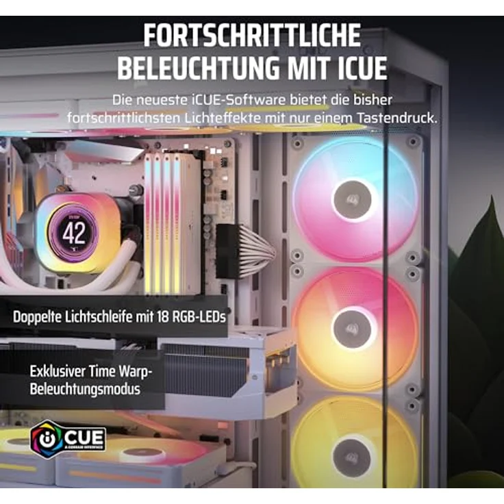 Corsair iCUE LINK LX140-R RGB 140mm PWM-Umkehrlüfter – Geräuscharm, Magnetische Kuppellagerung, Zwei Lichtschleifen, QuikTurn™-Schrauben – Weiß – Bild 4