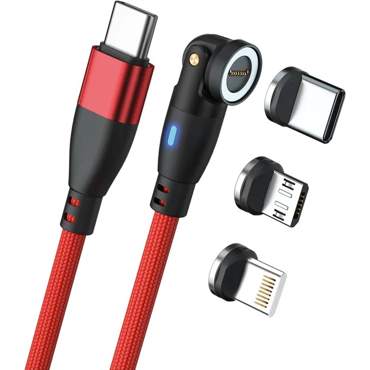 RealPower MagneticCharge 100, USB-C-Kabel 1m mit magnetischer Verbindung, rot, inklusive Adapter