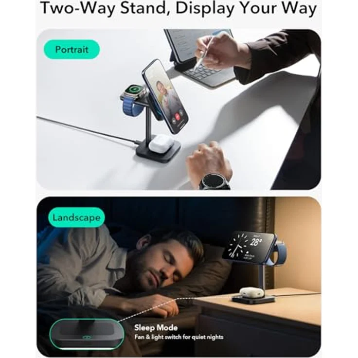 ESR 3 in 1 Ladestation für Apple Watch und iPhone, Qi2.2 25W Induktive Ladestation mit CryoBoost und MagSafe für iPhone 17/16/15/14/13/12, Schwarz, inkl. 65W Adapter – Bild 5