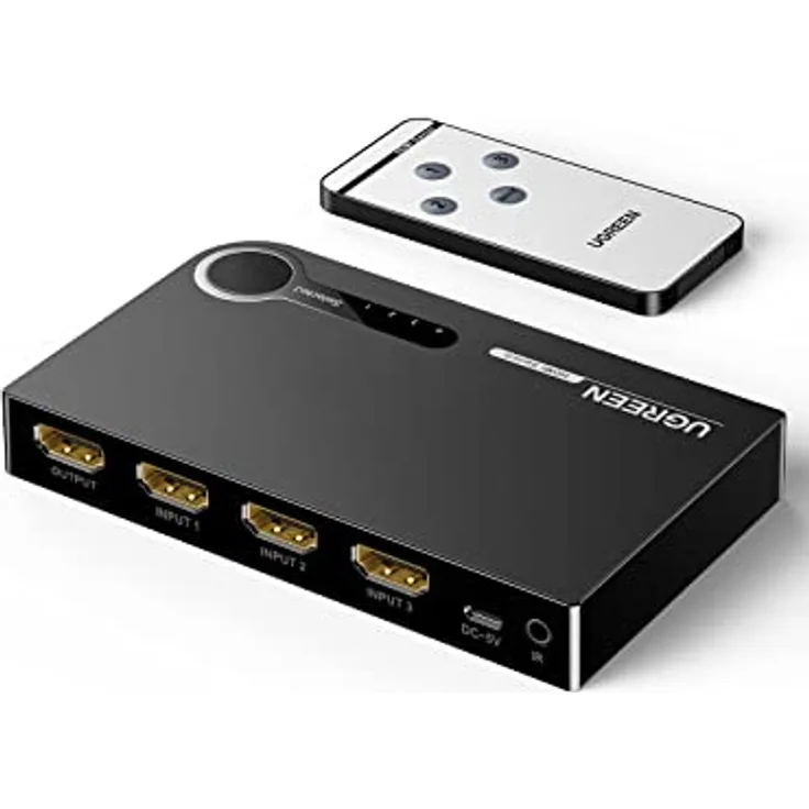 UGREEN HDMI Switch HD Verteiler 3D 4K Schwarz, IR Fernbedienung, 3 IN 1 OUT, für TV Stick, DVD, HDTV, PS4