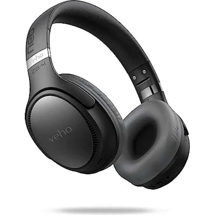 Veho ZB-4, Kabellose Over-Ear-Kopfhörer mit Mikrofon, 36h Spielzeit, 5.3 Bluetooth, 44mm Treiber, USB-C Laden, schwarz