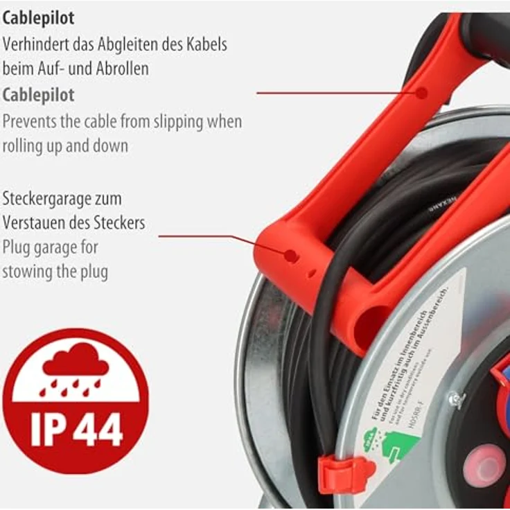 Brennenstuhl Garant S IP44 Kabeltrommel, 25m - Stahlblech (kurzfristiger Einsatz im Außenbereich) - MADE IN GERMANY - silber – Bild 4