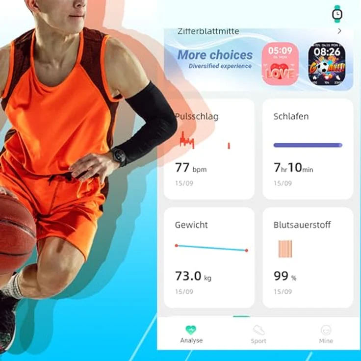 XINJI SmartWatch N2, Bluetooth Fitnessuhr mit AMOLED Touchpanel, Puls-/HRV-/Blutsauerstoff-Messung, Schlafmonitor, Musikspeicher, Kalorien-/Schrittzähler, Benachrichtigungsfunktion, wasserdicht, schwarz – Bild 5