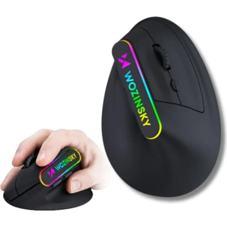 Wozinsky WMG-1164 Gaming-Maus, kabellos mit 2,4 GHz & Bluetooth 5.0, ergonomisches 57° Vertikaldesign, 3600 DPI, RGB-Beleuchtung, schwarz – Bild 1
