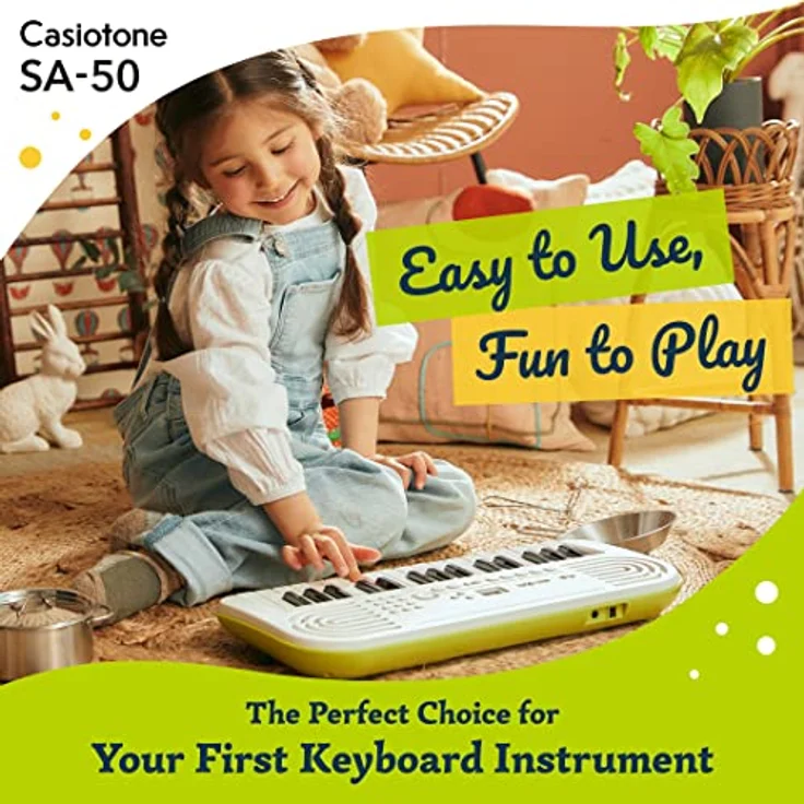 CASIO SA-50 Mini-Keyboard, Midi-Controller mit Hall-Effekt, weiß/limettengrün – Bild 9