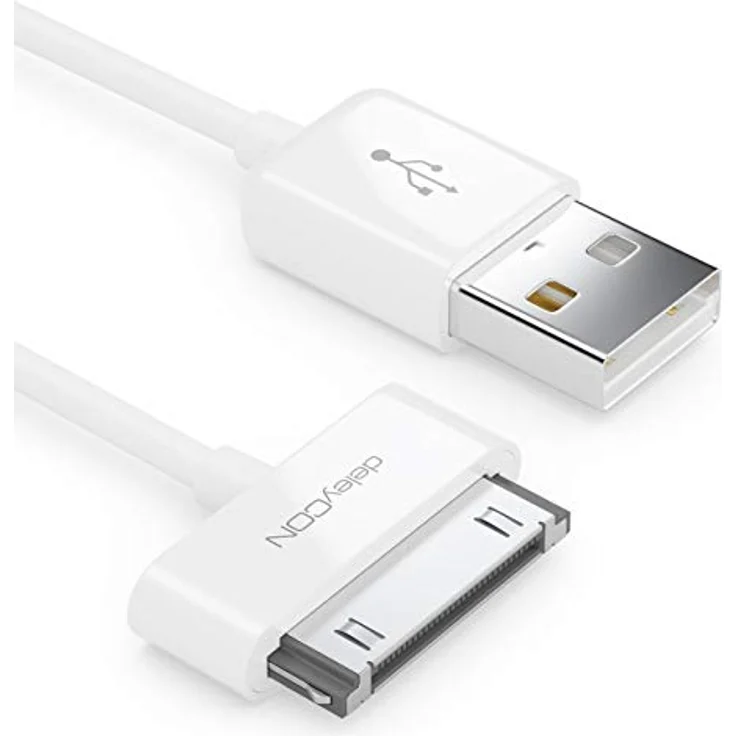 deleyCON 30-Pin USB Kabel Dock Connector, 0,15m, Ladekabel für iPhone 4s/4/3Gs/3G, iPad, iPod - Weiß – Bild 2