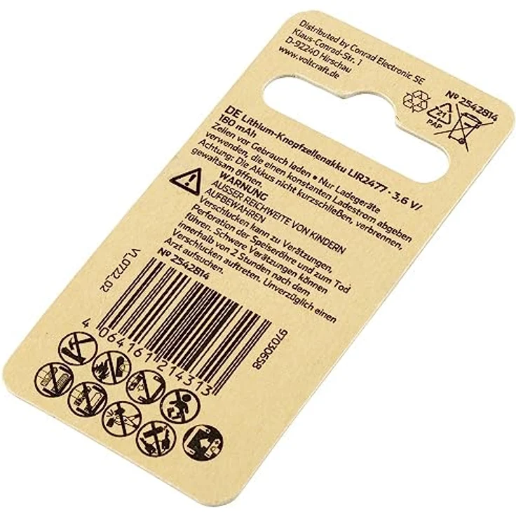 VOLTCRAFT Knopfzellen-Akku LIR 2477 Lithium 180 mAh 3.6 V 1 St. – Bild 4