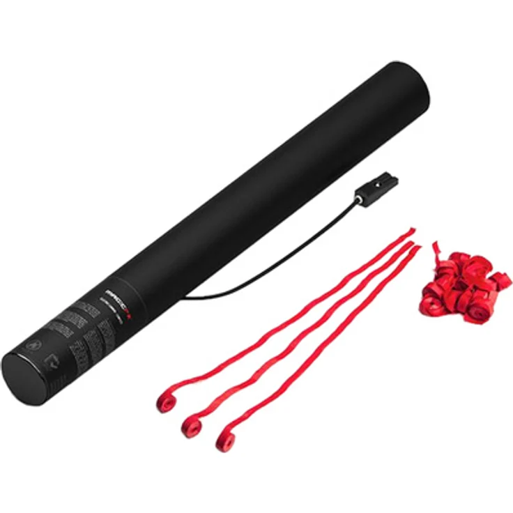 Magic FX E Cannon 50 cm Streamer, elektrische Konfetti Kanone mit roten Luftschlangen, bis zu 12 m Reichweite