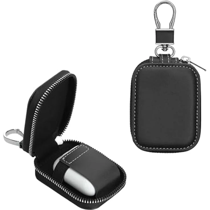 kwmobile In-Ear Kopfhörer Case aus Kunstleder - Schutzhülle mit Karabiner - Schwarz (6 x 5 cm) – Bild 1