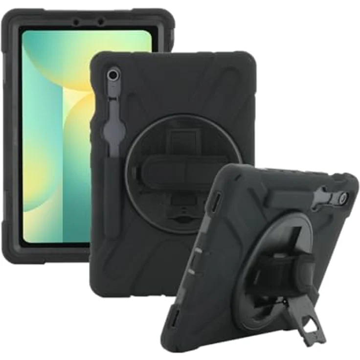 Mobilis All in Case für Galaxy Tab S10 FE, S9 FE, S9, Ultra-robuste Tablet-Hülle mit 360°-Kickstand und verstellbarem Handgurt, Schwarz – Bild 2