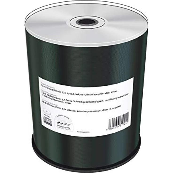 MediaRange CD-R 700MB, 80 min, 52x, silber, vollflächig bedruckbar, 100er Cakebox – Bild 1