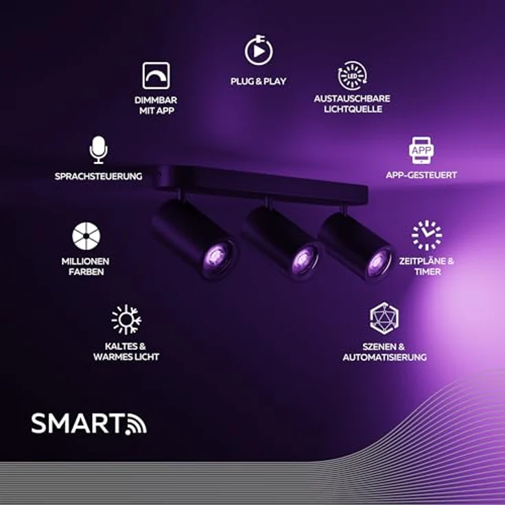 CALEX WLAN LED Deckenlampe, 3 Flammig Spot, Steuerbar via App, kompatibel mit Amazon Alexa, Schwarz, Oval – Bild 2