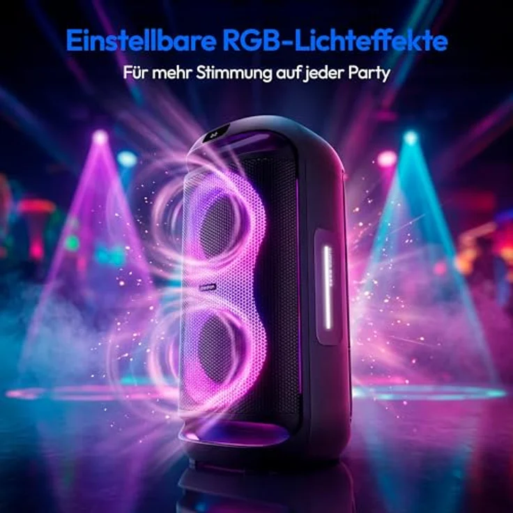 MEDION PE-2 Plus Partybox, tragbarer Bluetooth Lautsprecher mit 2 x 30 Watt RMS, 21,5 Stunden Akkulaufzeit, Mikrofon, Karaoke-Funktion und verschiedene Lichteffekte – Bild 6