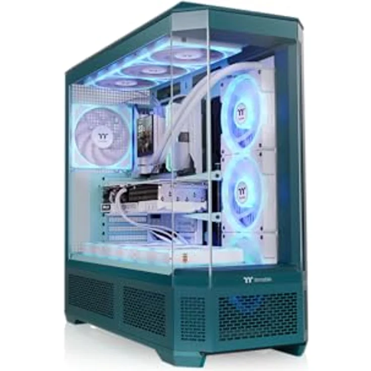 Thermaltake View 600 TG, Full Tower E-ATX PC-Gehäuse mit Panorama-Design, 4 Hartglaspanelen, kompatibel mit 420 mm Radiatoren und 10 Lüftern, blaugrün Teal – Bild 1