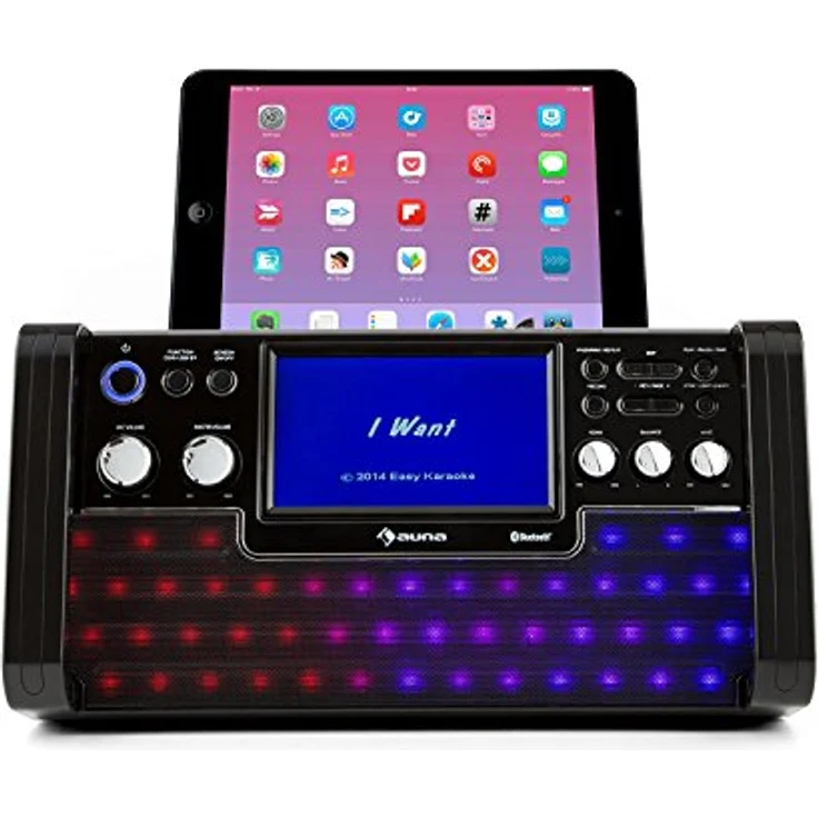 DiscoFever LED Bluetooth-Karaokeanlage LED 7'' TFT-Screen CD USB schwarz Schwarz – Bild 3