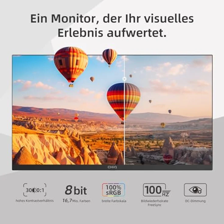 CHIQ 22F650 Monitor, 22 Zoll FHD (1920 x 1080), 100 Hz, Adaptive-Sync, 100% sRGB, HDMI, VGA, VESA, rahmenlos, ultradünn – Bild 2