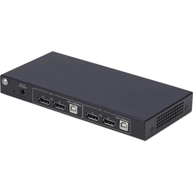StarTech P2ADD121D KVM Switch, 3840 x 2160 Pixel, 4K Ultra HD, Aluminium-Gehäuse, Schwarz