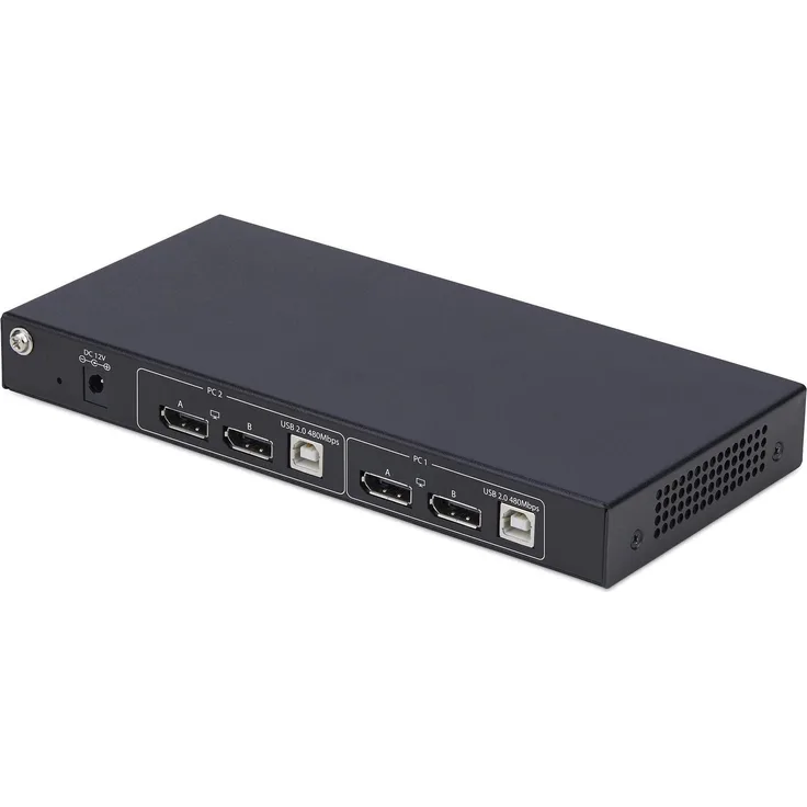 StarTech P2ADD121D KVM Switch, 3840 x 2160 Pixel, 4K Ultra HD, Aluminium-Gehäuse, Schwarz