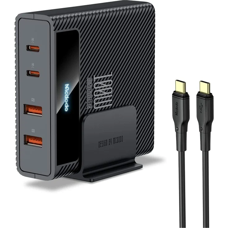 MCDODO 100W Ladegerät Schnellladestation, 4-Anschlüsse, 2x USB-C, 2x USB, schwarz