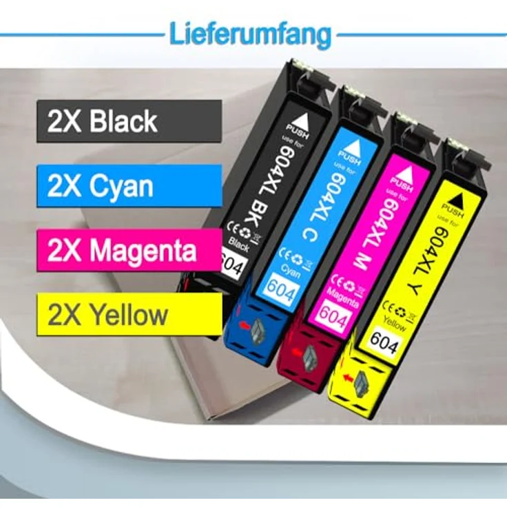Druckerparadies 8er Multipack für Epson 604XL Tintenpatronen Set Tintenpatrone, hohe Kapazität, Schwarz, Cyan, Magenta, Gelb, für XP3200 XP2205 XP3205 XP4200 XP4205 WF2910 WF2930 WF2935 WF2950 – Bild 2