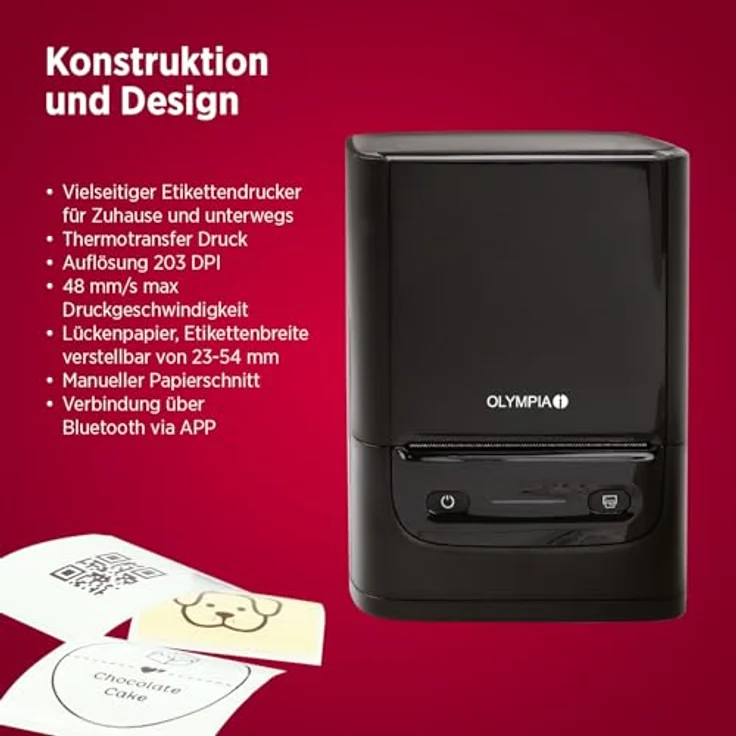 Olympia Label printer PM220, tragbarer Etikettendrucker mit verstellbarer Etikettenbreite, schwarz – Bild 6