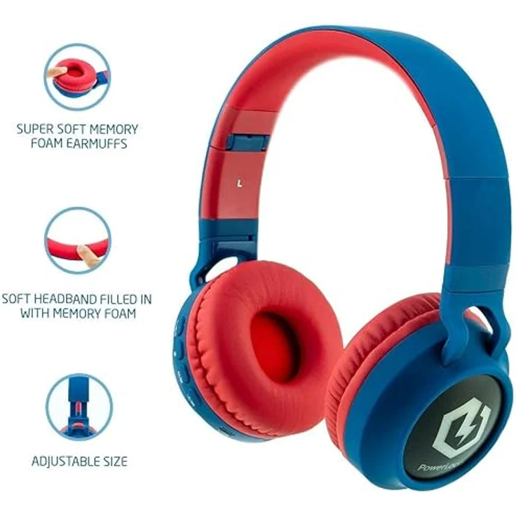 PowerLocus Kinderkopfhörer Over-Ear, Bluetooth mit 85dB Lautstärkebegrenzung, LED-Licht, faltbar, HD Stereo, eingebautes Mikrofon, kabellos und kabelgebunden, für Handy, Tablet, PC, TV – Bild 2