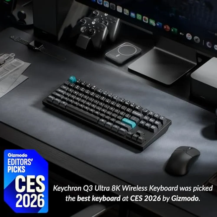Keychron Q3 Ultra, Mechanische TKL Gaming-Tastatur mit 8000Hz Polling Frequenz, 2.4GHz Bluetooth, CNC Aluminiumgehäuse, Hot Swap kompatibel, OSA Double Tastenkappen, RGB-Hintergrundbeleuchtung – Bild 2