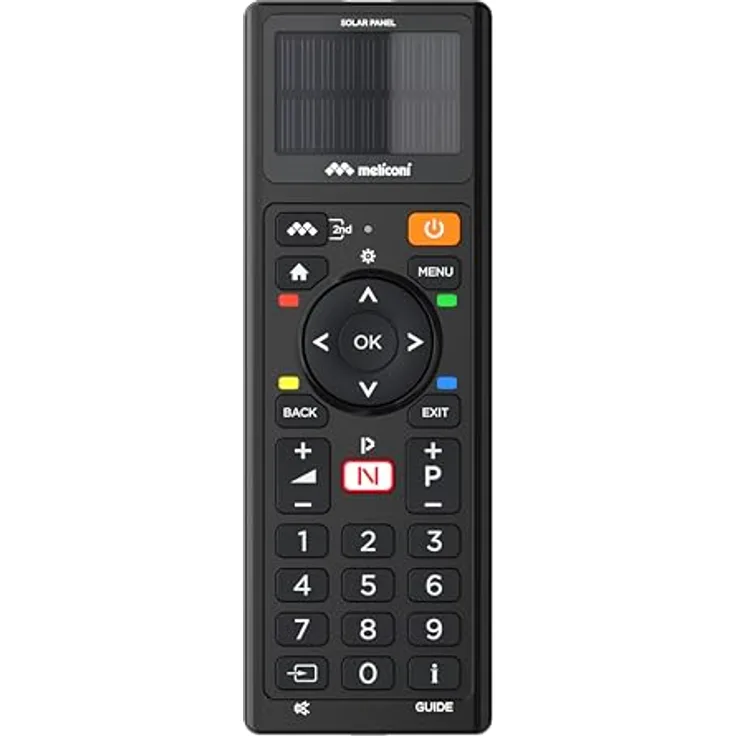 Meliconi TLC Solar TV-Infrarot-Fernbedienung, universelle Kompatibilität für verschiedene TV-Marken, Schwarz