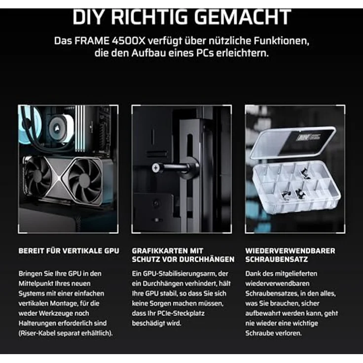 Corsair FRAME 4500X LX-R RGB Black, Mid-Tower PC Gehäuse für E-ATX, ATX, Micro-ATX und Mini-ITX mit Sichtfenster, 460 mm Grafikkartenunterstützung und 10 Lüfterplätzen, Schwarz – Bild 11