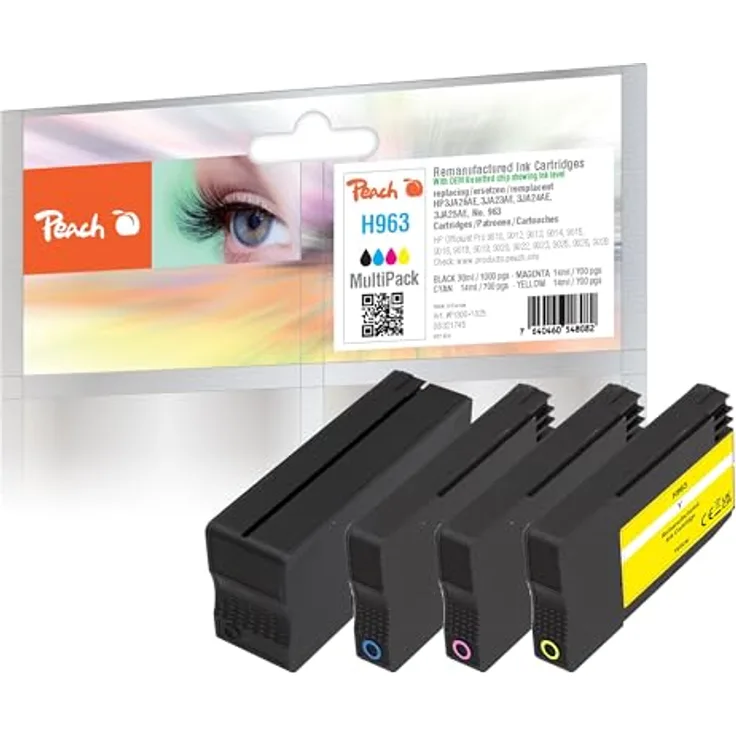 Peach Druckerpatrone HP Nr. 963 Multi-Pack, 4 Farben C/M/Y/BK, 30 ml pro Patrone, kompatibel mit HP-Druckern