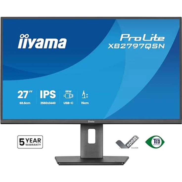 iiyama Prolite XB2797QSN-B1 27" WQHD IPS LED-Monitor mit USB-C Dock 65W, HDMI, DP-in/Out, RJ45, Höhenverstellung, Pivot und AdaptiveSync, schwarz – Bild 5